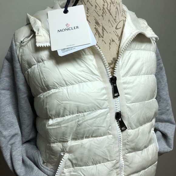 Moncler Jackets & Blazers - [5] Moncler Jacket Puffer Hooded Cardigan Grey Cream Women’s Small & Extra Small